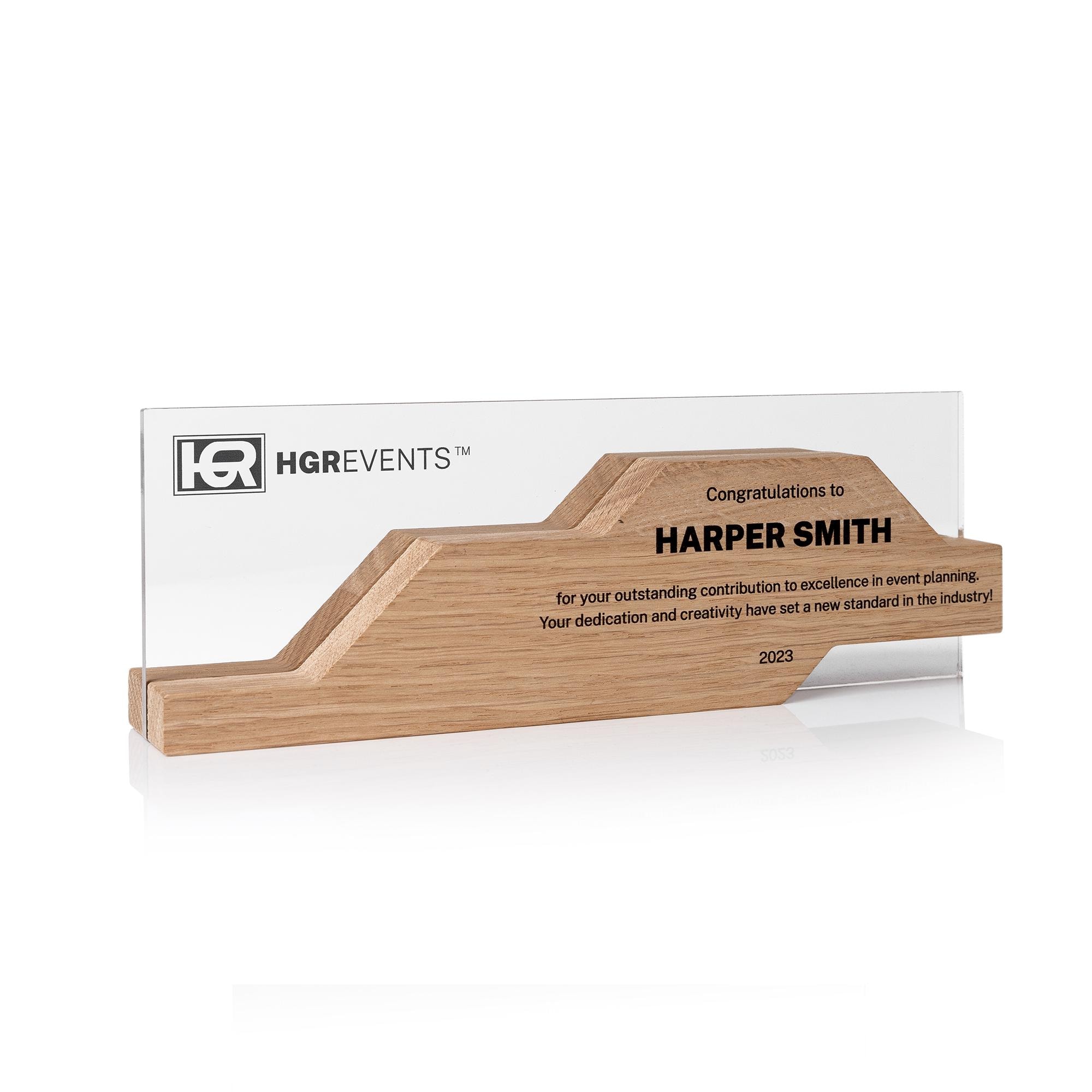 Custom Oak Wood & Acrylic Corporate Award: Personalized Milestone ...