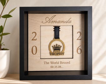 Running Medal Holder, Personalized Frame for One Medal with Name and Finish Time