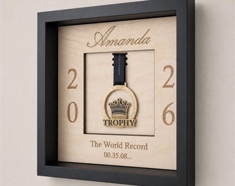 Race Medal Display, Personalized Race Completion Gift for 5K, 10K or Half Marathon