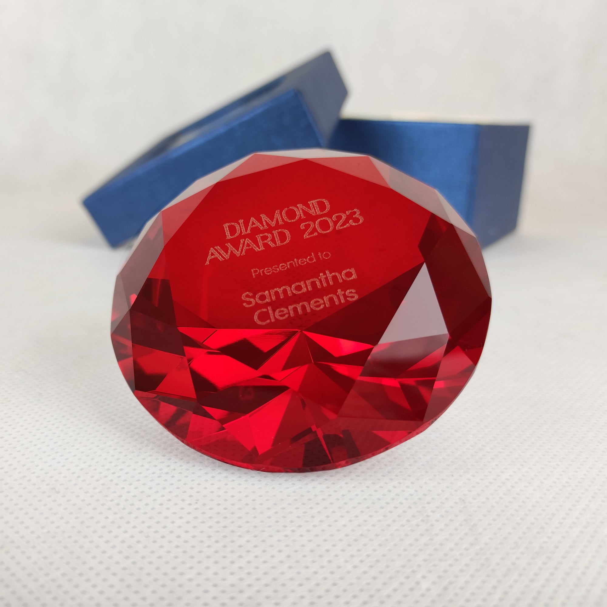 Laser Engraved Red Crystal Diamond Award, Personalized Business Gift, Executive Recognition Gift For Employees, Team Recognition Award