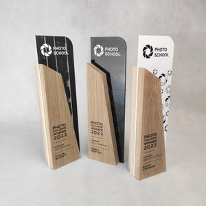 Modern appretiation award, unique wooden trophy, thank you trophy, gift for business partner, best employee award, customizable office award