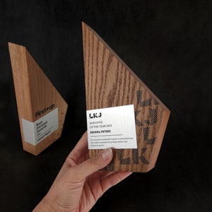 Exclusive unique design trophy, irregular shaped solid wood award for best employee, high quality appreciation trophy