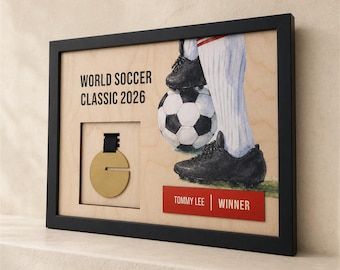 Football Tournament Winner Plaque, Custom Framed Soccer Award with Player Name