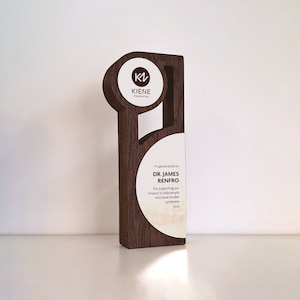Unique solid oak trophy, business gift, souvenir for business partner, customized thank you trophy, best employee award, corporate trophies