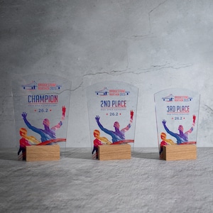 Customized champion trophy, acrylic trophy covered with UV print, best player award, corporate trophy