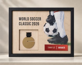 Football Player Award Plaque, Personalized Soccer Frame with Name for Your Medal