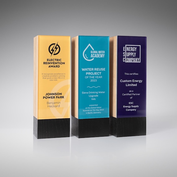Personalized Oak And Acrylic Trophy, Custom Corporate Award, Business Recognition Plaque, Leadership Trophy, Employee Appreciation Gift