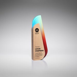 Modern milled oak trophy, appretiation award, unique wooden trophy, gift for business partner, best employee award, corporate award
