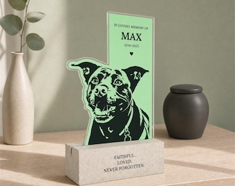 Custom Dog Memorial Plaque, Pet Loss Gift with Cutout Portrait and Concrete Base