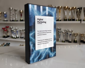 Moderner Acrylanerkennungspreis, kundenspezifische Unternehmensplakette, UV gedruckter Mitarbeiteranerkennungspreis, Metallrahmen-Führungskraft-Trophäe