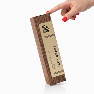 Painted solid oak award for best employee, modern wooden trophy, handmade recognition award
