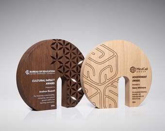 Contemporary Oak Award, Personalized Corporate Trophy, Executive Recognition, Retirement Gift