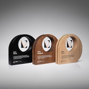Custom Oak & Plexiglass Circle Award: Modern Business Trophy