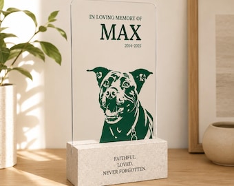 Personalized Pet Memorial Plaque, Dog Loss Gift in Five Shapes with Concrete Base