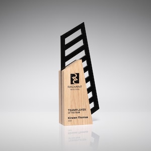 Unique metal trophy, achievement award, best business partner trophy, handmade trophy made from metal and solid oak