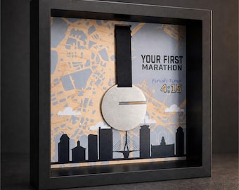 Marathon Medal Display, Custom Race Location Keepsake in 10.63 Inch Shadow Box Frame