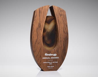 Business Recognition Plaque, Personalized Executive Award, Modern Oak Trophy, Company Achievement Gift