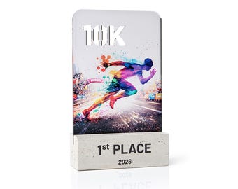 Marathon Finisher Award, Running Race Concrete Trophy, 10K Winner Plaque, Personalized Winner Gift