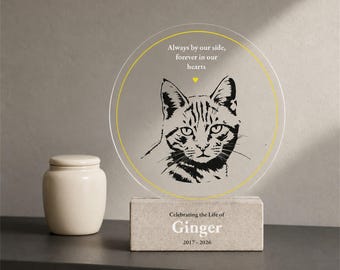 Personalized Cat Memorial Gift, Custom Photo Memorial Plaque with Concrete Base