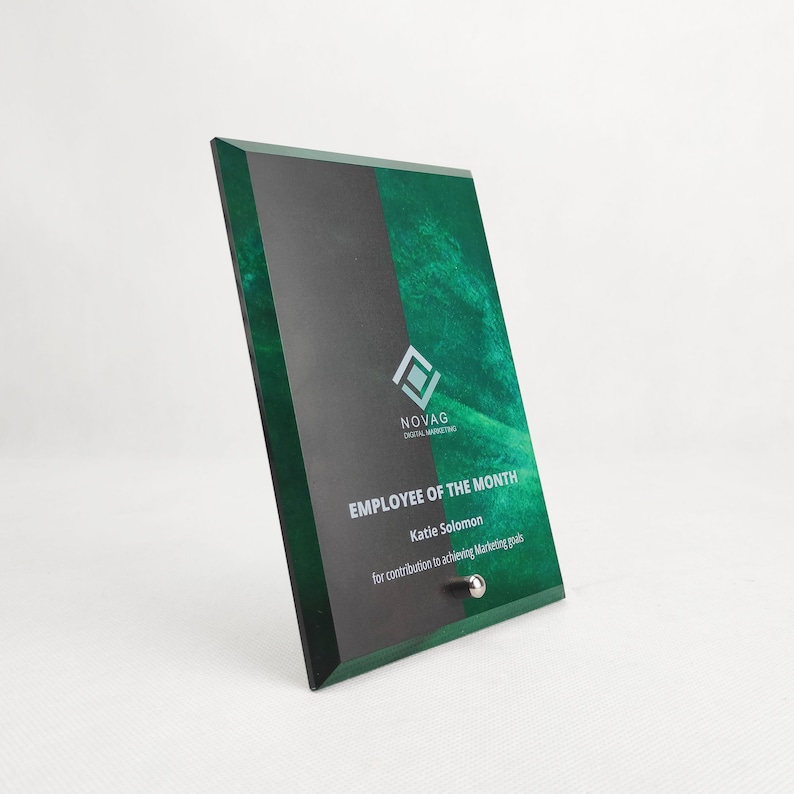 Solid Personalized Glass Award Covered in UV Print Etsy