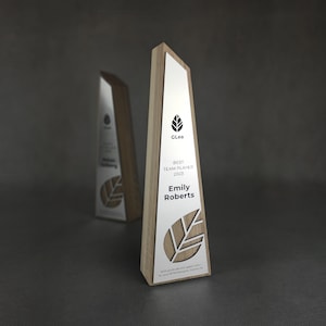 Solid wood trophy, achievement prize, bespoke recognition award, customizable oak plaque, best employee award