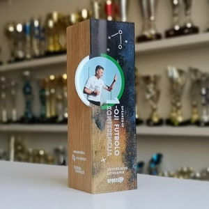 Solid personalized recognition award, corporate award, customizable trophy, bespoke wooden trophy,  plexiglass trophy