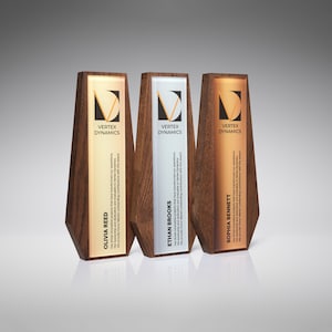 Bespoke corporate award, natural oak trophy, milled stained oak award, personalized gift for business partner, best employee award