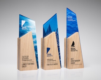 Personalized Sports Trophy, Custom Oak and Acrylic Award with Logo