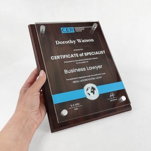 Personalisierte Holzplakette kombiniert mit Acryl, Anerkennungspreis, Holzdiplom, maßgeschneiderter Holztrophäe