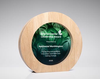 Custom Trophy, Personalized Corporate Recognition Award, Round Wood & Acrylic Plaque, Employee Achievement Award, Business Gift