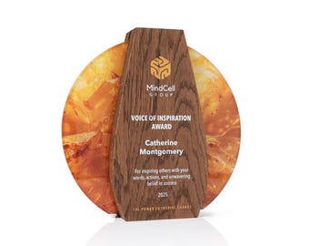 Custom Logo Recognition Award, Personalized Oak and Acrylic Corporate Trophy