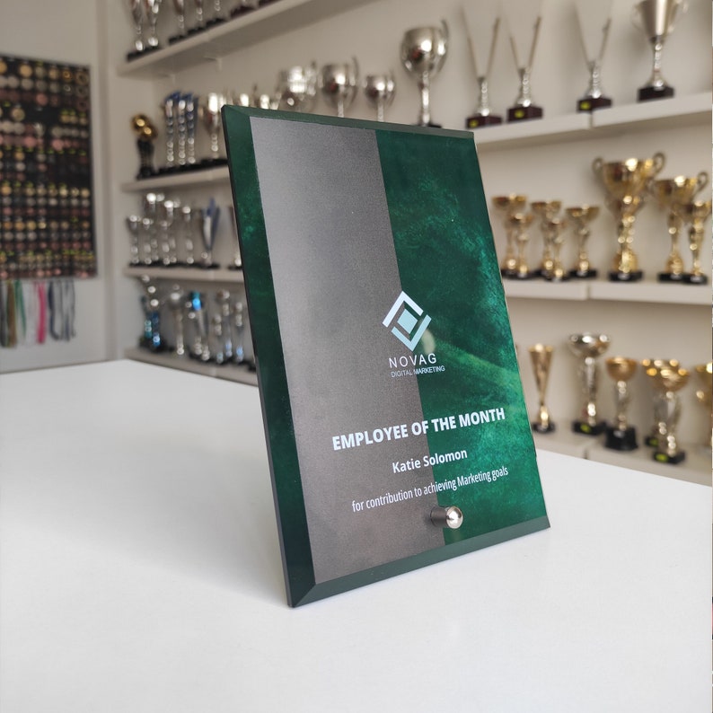 Solid Personalized Glass Award Covered in UV Print Etsy