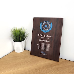 Personalisiertes UV-gedrucktes Holzdiplom, individueller Anerkennungspreis, maßgeschneiderte Holzplakette, personalisierte Urkunde