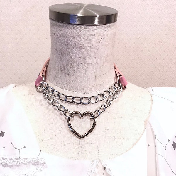 Heart Chain Choker, Heart Choker, Heart Collar, Heart Necklace, Goth Choker, Goth Collar, Kitten Play Collar, Kitten Play, Collar Woman Sub