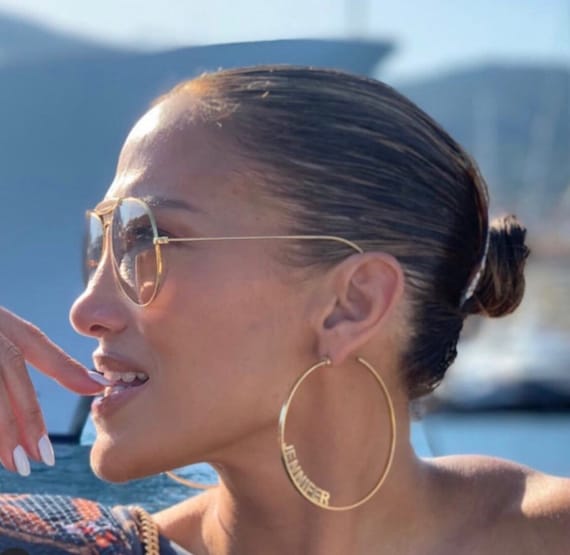 Jlo hoop earrings with best sale name