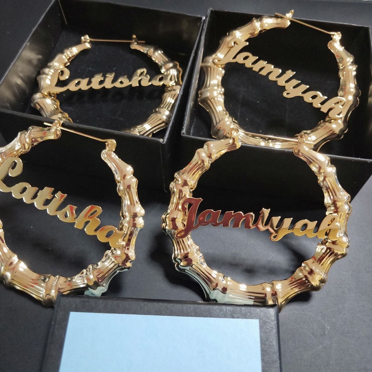 Name Bamboo Earrings W/Metal NamePlate, Name Earrings, Name Earrings,…