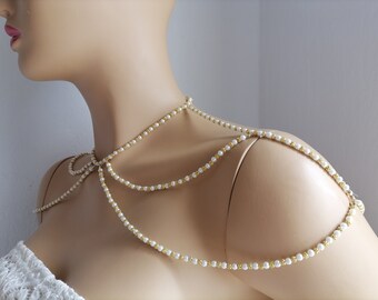 Pearl Shoulders Necklace Chain,Shoulders Body Women Jewelry,Gold Ball Beads Necklace,Layered Necklace,Shoulder bridal jewelry gift