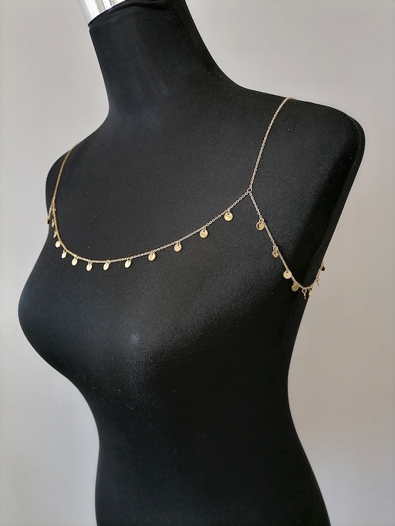 Coin Shoulder Chain,Gold Disc Shoulder Chain,Wedding Bridal Shoulder Chain,Shoulder jewelry,Body Jewelry