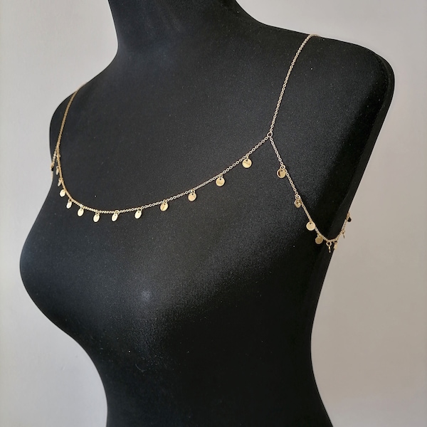 Coin Shoulder Chain,Gold Disc Shoulder Chain,Wedding Bridal Shoulder Chain,Shoulder jewelry,Body Jewelry