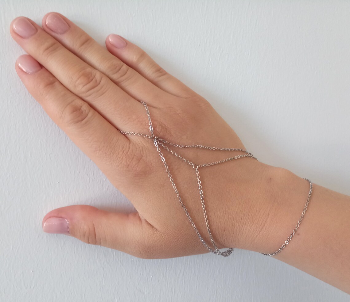 Pulsera de cadena de dedo de oro plateado pulsera adjunta de Etsy España