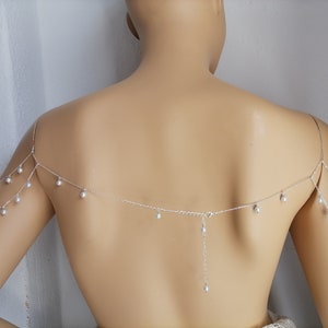 Pearl Shoulders Chain,Body Jewelry,Shoulders Beads Chain, Silver Gold Plated Body Chain, Layered Body Chain Bralette,Shoulder jewelry image 3