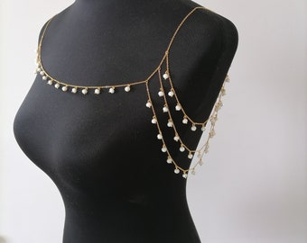 Schouders ketting, lichaamssieraden, schouders kralen ketting, lichaamsketting, gelaagde lichaamsketting Bralette, schouder sieraden, multi strand schouder ketting