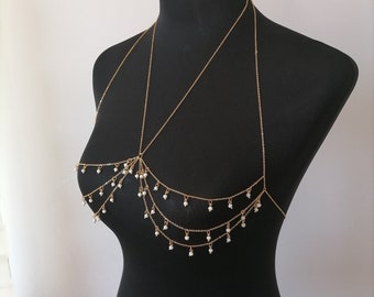 Body Chain Bralette,Gold Chain Bra, Body Chain Beads,Top Gold Body Chain,Satelitte Body Chain,Sexy Body Jewelry,Festival Jewelry