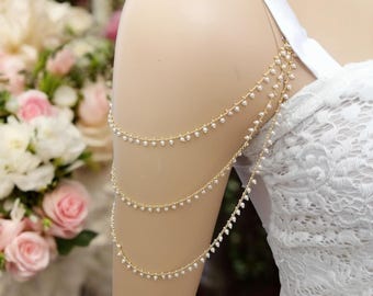 Tracolla staccabile con perle per abito da sposa oro argento, spalline da sposa, gioielli per spalline da sposa, abito da sposa con manica staccabile