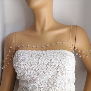 Pearl Shoulders Chain,Body Jewelry,Shoulders Beads Chain, Silver Gold Plated Body Chain, Layered Body Chain Bralette,Shoulder jewelry image 4