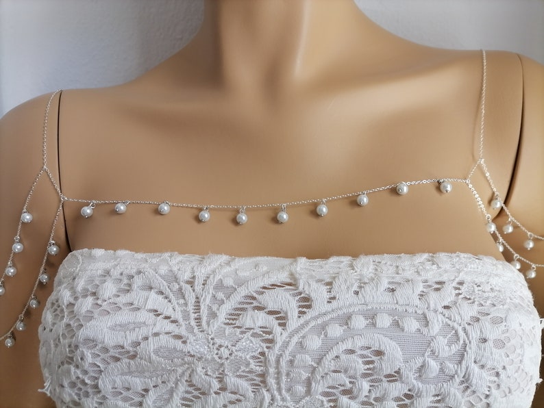 Pearl Shoulders Chain,Body Jewelry,Shoulders Beads Chain, Silver Gold Plated Body Chain, Layered Body Chain Bralette,Shoulder jewelry image 2