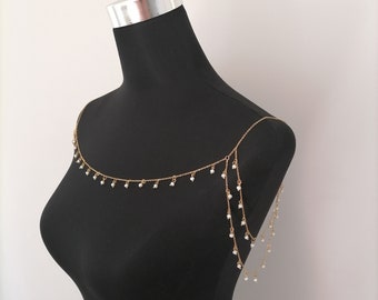 Schouders ketting, lichaamssieraden, schouders kralen ketting, lichaamsketting, gelaagde lichaamsketting Bralette, schouder sieraden, multi strand schouder ketting