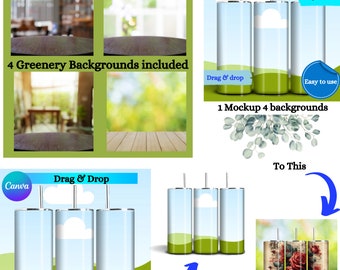 Canva Drag & Drop 20oz Tumbler Mockup, Canva Tumbler Template,Add Your Own Background Mockup, 20oz Mockup,4 Backgrounds Included