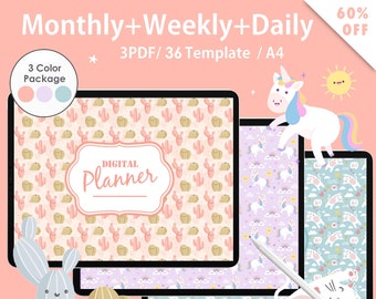 50% Off 3 color package |Cute Unicorn | Digital Planner | Monthly | Weekly |Daily Goal planner |habit tracker |memo |undated Daily planner