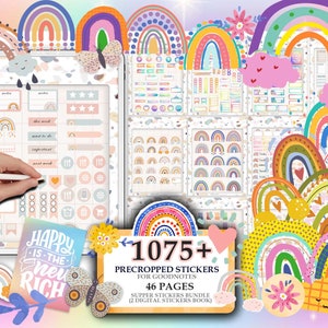 1075 Rainbows Pre-cropped Digital Planner Stickers Super Bundle |Goodnotes Planner Digital Stickers |